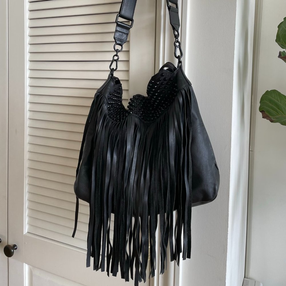 Ash Fringed Leather Bag w black studs